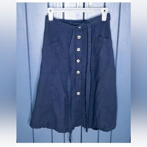 Navy Blue Tie Waist Button Down Skirt XS Small Retro Mod Cottage Core Prairie